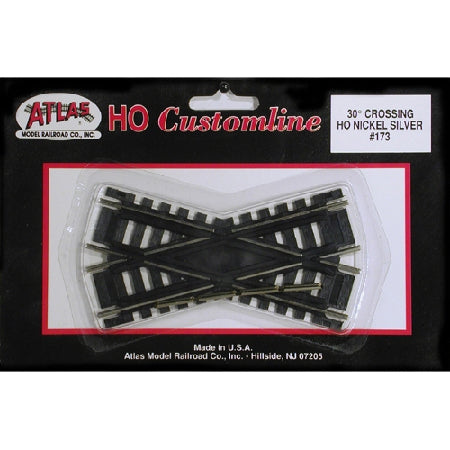 Atlas 173 HO Code 100 Custom-Line Crossing 30 Degree 4" 10.2cm Nickel-Silver Rail Black Ties NIB