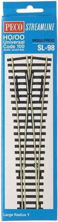 Peco Streamline SL-98 HO / OO Universal Code 100 Nickel Silver Rail Insulfrog Large Radius Wye Turnout Switch