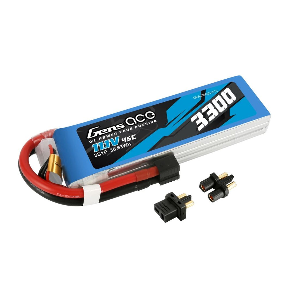 Gens Ace 1148 3300mAh 11.1V 45C LiPo Battery EC3 And Deans Adapter 136x42x22mm