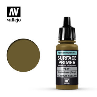 Vallejo 70611 Surface Primer Earth Green (Early) Acrylic Polyurethane 17mL NIB