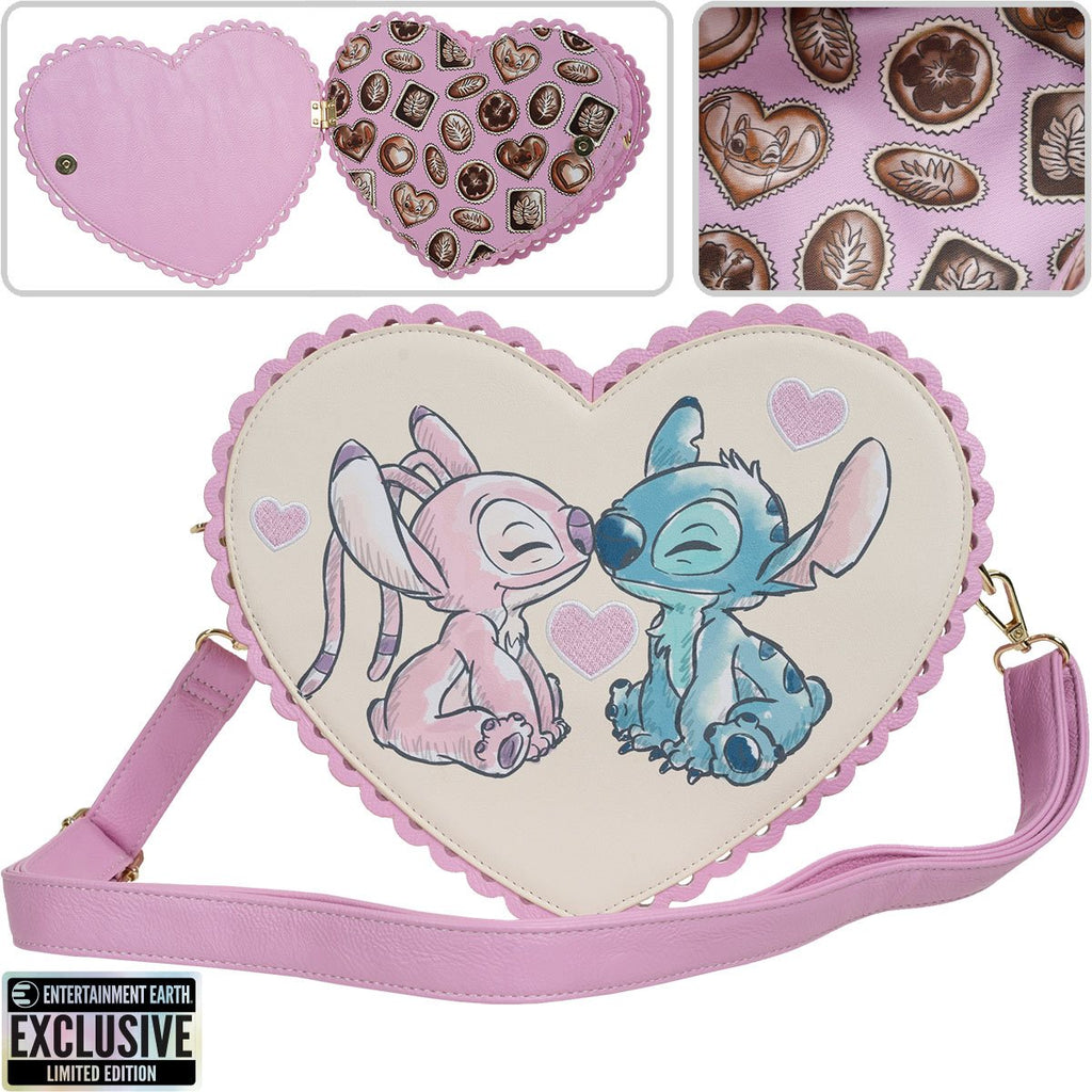 Loungefly Lilo & Stitch Angel & Stitch Heart Kiss Crossbody Purse Entertainment Earth Exclusive