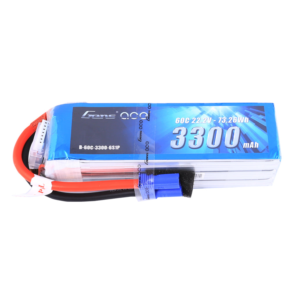 Gens Ace 183 3300mAh 22.2V 60C 6S1P LiPo EC5 Plug Soft Case 138x42x43mm