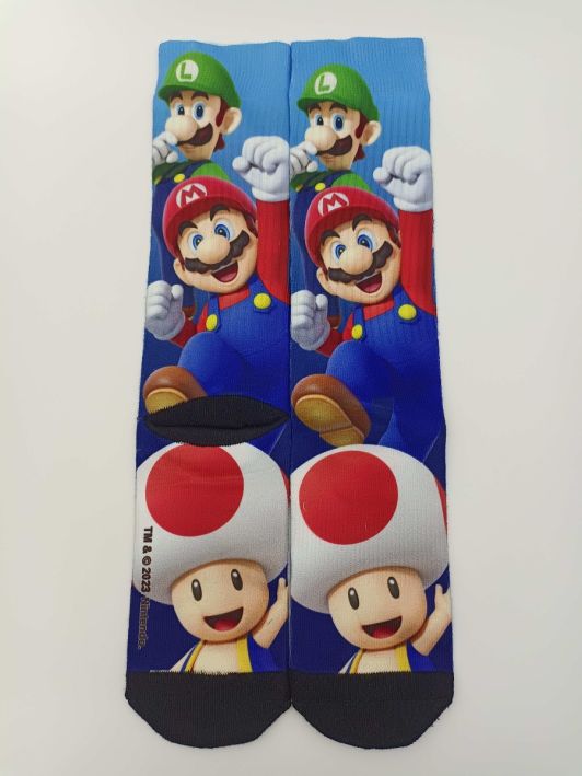 Super Mario Brothers Mario Luigi Toad Sublimated Crew Socks