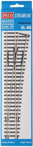 Peco Streamline SL-88 HO / OO Universal Code 100 Nickel Silver Rail Insulfrog Large Radius Right Hand Turnout Switch