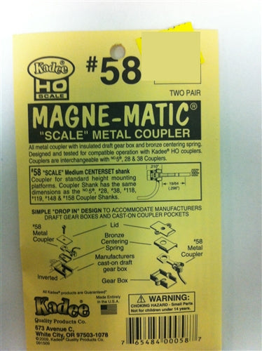 Kadee #58 HO Magne-Matic Scale Metal Coupler Medium 9/32" Centerset w/#232 Draft Gear Boxes 2 Pair