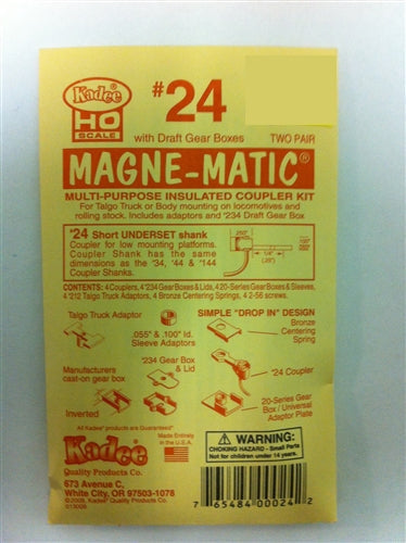 Kadee #24 HO Magne-Matic Multi-Purpose Insulated Coupler Kit Short 1/4" Underset w/#213 & #234 Draft Gear Box & Talgo Truck Adaptors 2 Pair