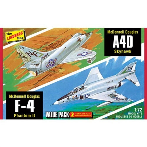 Lindberg HL433 Vietnam Era Fighters (F-4G Phantom & A4D Skyhawk) 2 Pack 1/72 Plastic Model Kits NIB