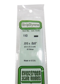 Evergreen Scale Models 110 Styrene Strip .015 x 0.02 " (0.4 x 0.5 mm) 10 strips NIB