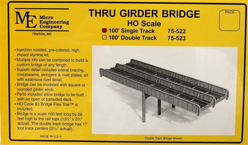 Micro Engineering 75-522 HO 100' Through Girder Bridge Single Track KIT NIB