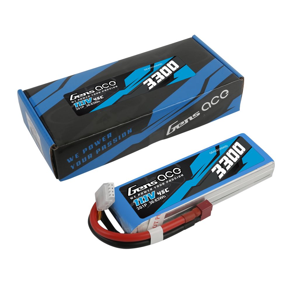 Gens Ace 3S1P 11.1V 45C 3300mAh LiPo w/Deans 136x42x23mm