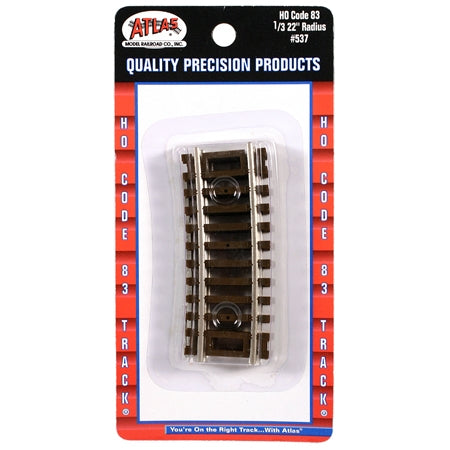 Atlas 537 HO Code 83 Curved Snap Track 1/3 Section 22" Radius Brown Ties Nickel Silver Pkg of 4 NIB