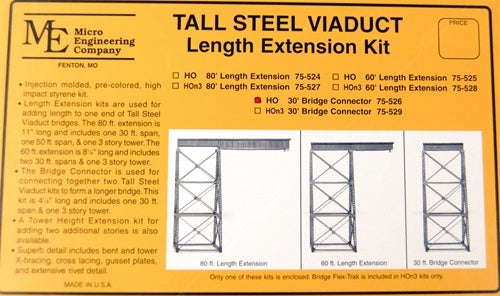 Micro Engineering 75-526 HO 30' Tall Steel Viaduct Length Connection NIB