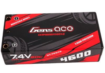 Gens Ace 4600mAh 2S2P 7.4V 60C HardCase LiPo Battery Shorty Pack #29 w/4.0mm Bullet to XT60