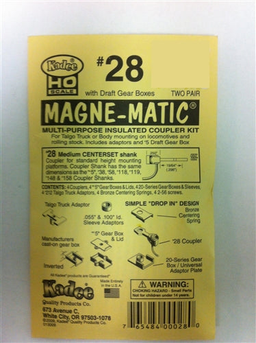 Kadee #28 HO Magne-Matic Multi-Purpose Insulated Coupler Kit Medium 19/64" Centerset w/#213 & #232 Draft Gear Box Talgo Truck Adaptors 2 Pair