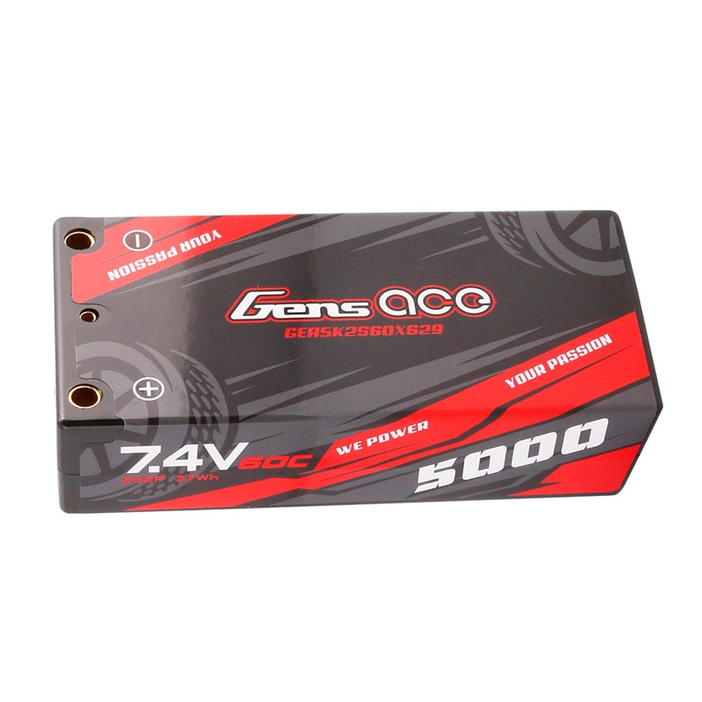 Gens Ace 2S2P 7.4V 60C 5000mAh Hard Case LiPo w.4.0mm Bullet to XT60