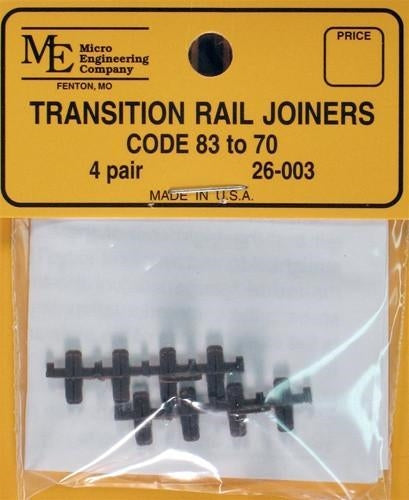 Micro Engineering 26-003 HO Code 83 to 70 Plastic-Insulated Transition Rail Joiners Pkg of 8 NIB