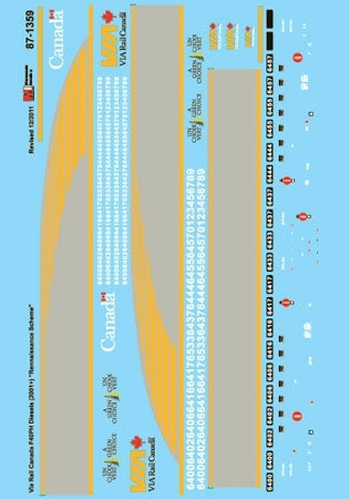 Microscale 87-1359 HO VIA Rail Canada F40PH-2 Rebuilt Diesel 2007+ Renaissance Scheme Decal Set NIB