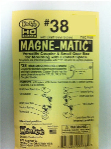 Kadee #38 HO Magne-Matic Versatile Coupler & Small Gear Box for Mounting with Limited Space Medium 19/64" Centerset w/#233 Draft Gear Boxes 2 Pair