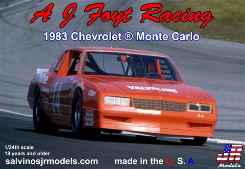 Salvinos JR Models AJMC1983D AJ Foyt Racing 1983 Chevrolet Monte Carlo 1/24 Scale Plastic Model Kit NIB