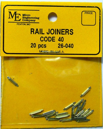 Micro Engineering 26-040 HO Code 40 Rail Joiners 20 pcs