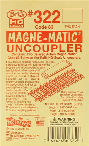 Kadee #322 HO Permanent Magnet Delayed Uncouplers Code 83 1 Pair