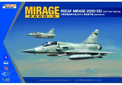 Kinetic Model Kits 48045 ROCAF Mirage 2000-5EI with Tow Tractor 1/48 Plastic Model Kit NIB