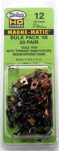 Kadee 12 HO Magne-Matic Bulk Pack #58 20 Pair Scale Head Metal Standard Shank Couplers Medium Centerset Shank No Draft Gear Boxes NIB