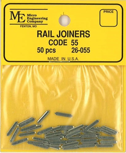 Micro Engineering 26-055 HO Code 55 Nickel-Silver Rail Joiners Pkg of 50 NIB