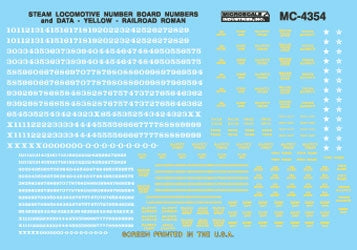 Microscale MC-4354 HO Mini-Cal Steam Locomotive Numberboards & Data Gothic-Dulux (Railroad Roman) White w/Yellow Data NIB