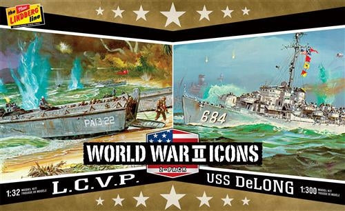 Lindberg HL440 WWII LCVP & USS Delong 2 Pack 1/32 Plastic Model Kits NIB