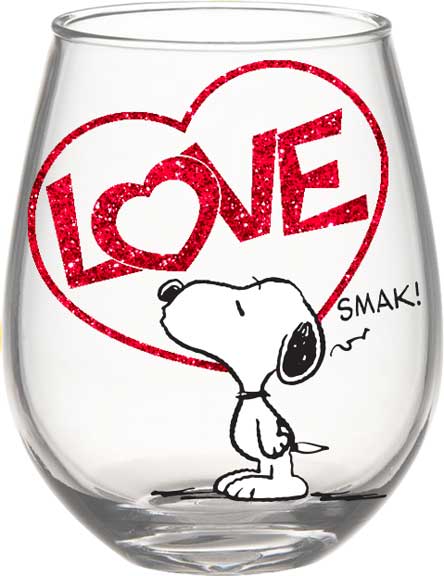 Peanuts Snoopy "Love" Glitter 20oz Stemless Glass